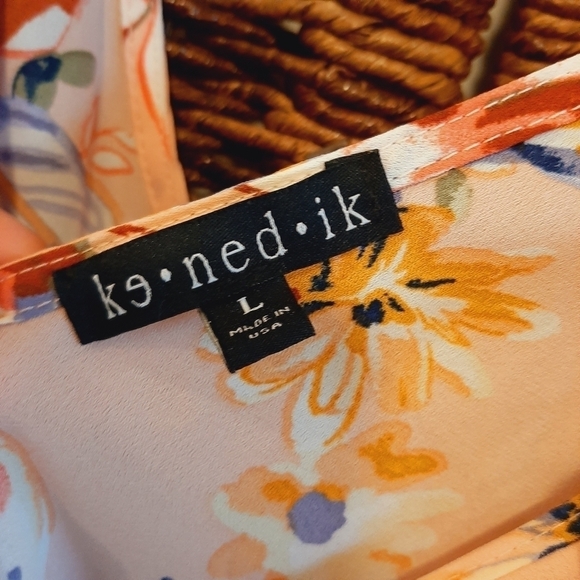 Kenedik Dress Large Pink Floral Ruffle Mini Flutter Sleeves Fairy Cottagecore - Picture 3 of 5